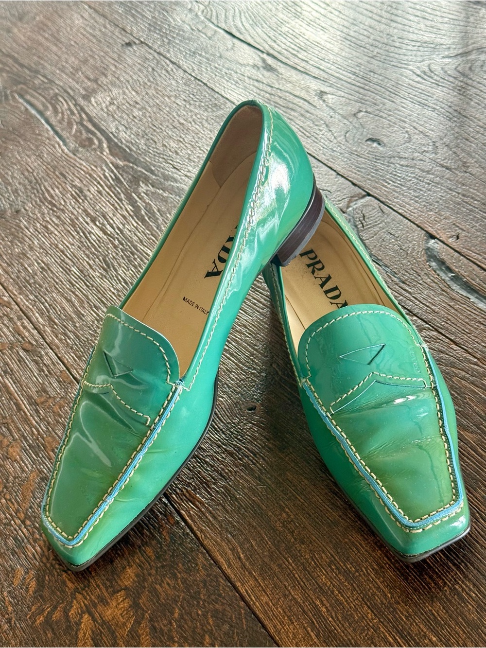Prada Teal Patent Leather Loafers